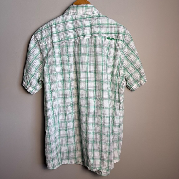 Oakley‎ Men's XL Plaid Short Sleeve Cotton Shirt Button Up Green/White Beach Dad - Picture 7 of 15
